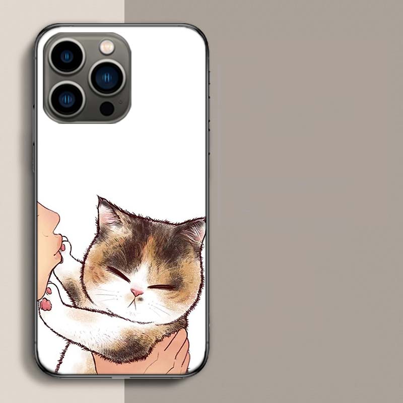 Чехол-брелок с котенком и поцелуем, мультяшный чехол для телефона Apple Iphone 16E 16 17 Pro Max Air 15 Pro 14 Plus 12 13 Mini, милый чехол