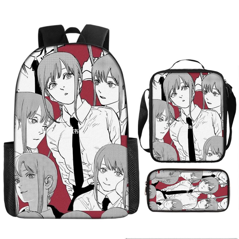 Chainsaw Man Anime Peripheral Backpack Set, Lightweight Large‑Capacity School Bag With Pencil Pouch, Casual Anime Daypack For Middle School Boys Girls