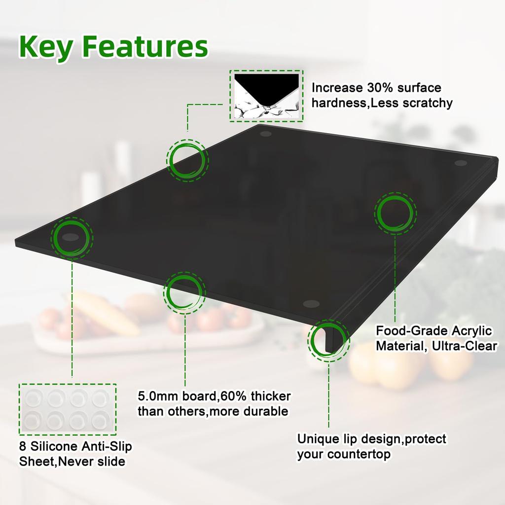 Acrylic Cutting Board with Counter Lip, Clear Cutting Boards for Kitchen Counter, Large Cutting Board Non Slip for Countertop Protector