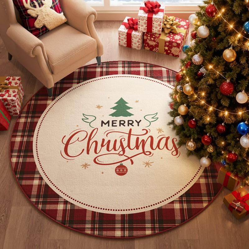 Christmas Plush Rug Festive Home Decor Round Area Bedroom Living Room