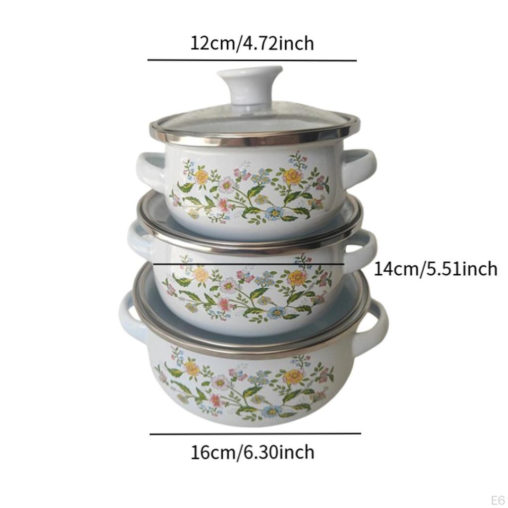 3 Pieces Enamel Stockpot Cooking Pots Nonstick Vintage Pot Stew Bean Simmer for Dining