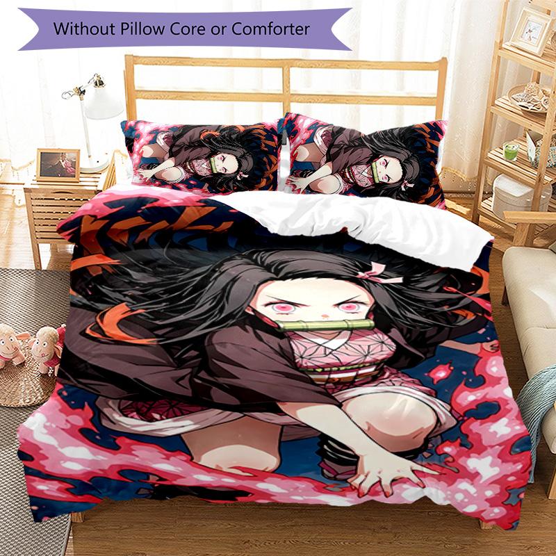3pcs nezouko Design Cover Set - HD Printed Bedding with 1 Cover and 2 Pillowcases - Perfect for Home and Dorm Decor