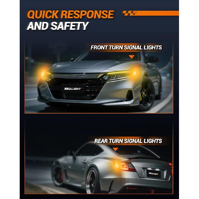 SEALIGHT 7443 7440 LED Bulb Amber, 2025 Canbus 7444na Front/Rear Turn Signal Bulb with Built In Resistor Anti Hyper Flash 7440a W21W 7441 WY21W T20,