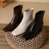 Woman's Black Casual Thick Heel Medium Heel Boots Women's 2024 Autumn Winter New Square Toe Back Zipper Heightening Short Boots