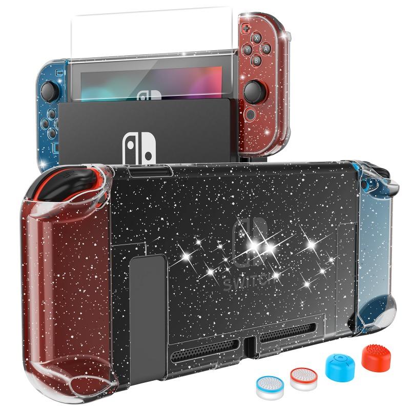 Подходит для Nintendo Switch Sparkling Crystal Case, защитный чехол из ПК-материала с защитой экрана и 4 клавишными колпачками