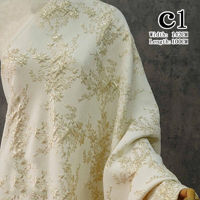 1M Rustic Floral Embossed Jacquard Yarn-dyed Fabric for Dresses Vest Bag Jacquard Fashion Women Wedding Dress Clothing Supplies