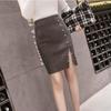 Юбка-полусолнце в осенне-зимней женской одежде с гвоздиками и боковыми разрезами, с высокой талией, облегающая бедра, шерстяная короткая юбка