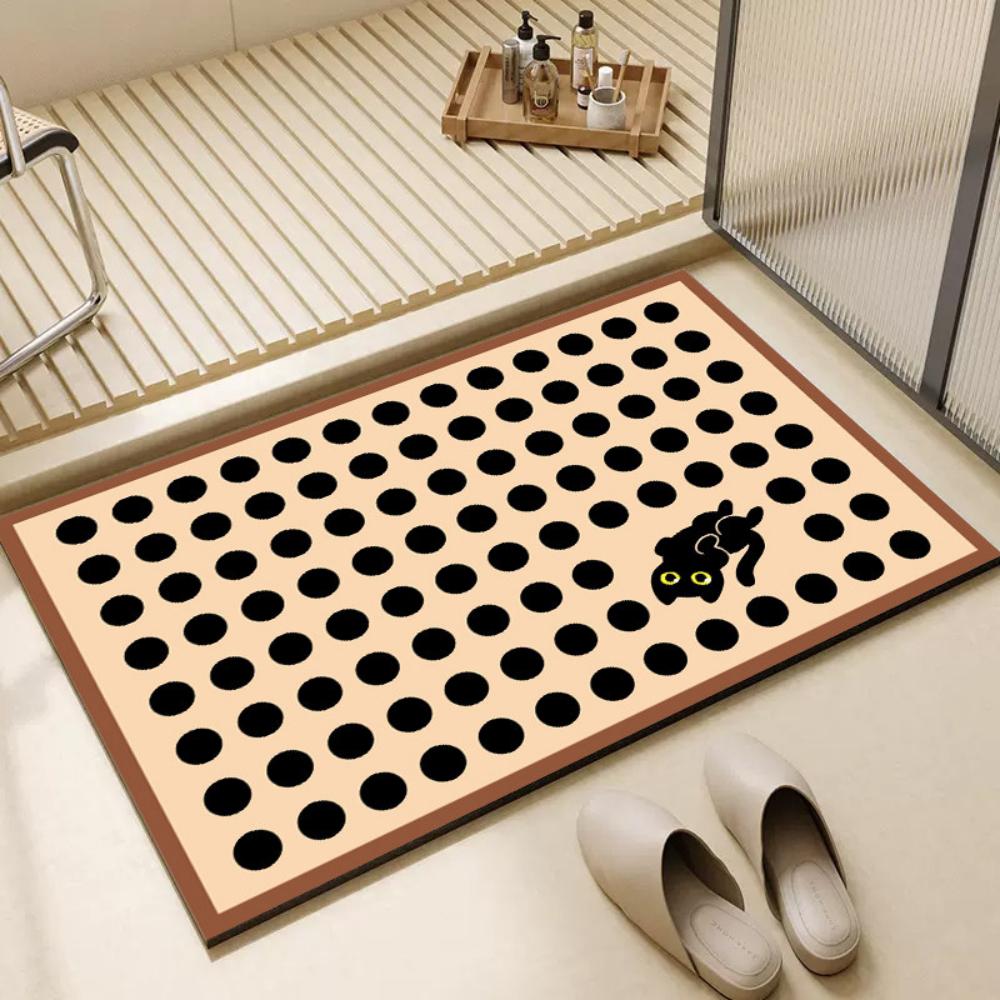Brown Stripe Black Cat Printed Bath Mat Quick Dry Entry Rug Cartoon Kitten Letter Graphic For Front Door Absorbent Mat
