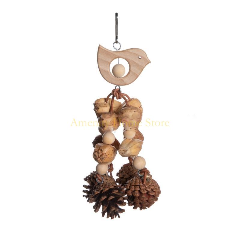 F26C Natural Pinecone Bird Toy Fun Chewing Toy Birdcage Tearing Toy All Size Bird Wood Enrichment Toy for Conures Cockatiels