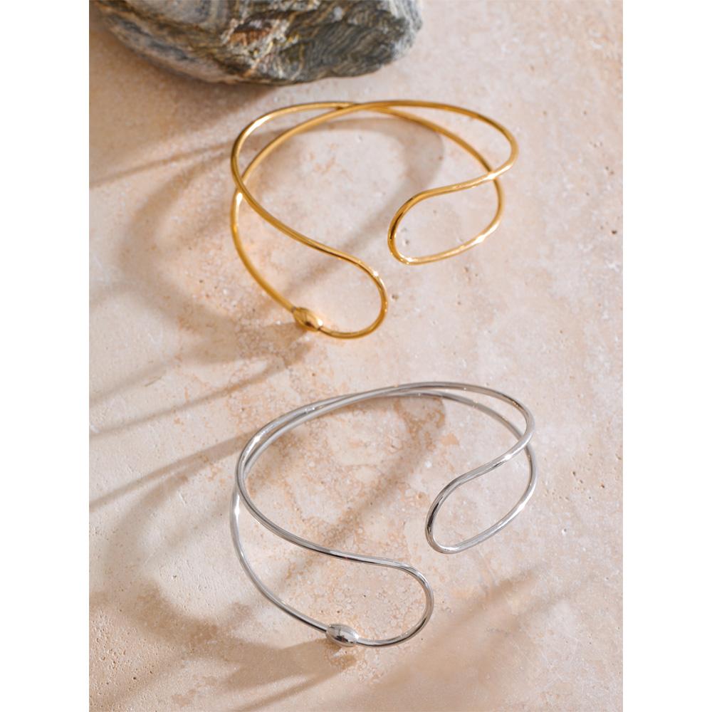 Eetit Минималистичный браслет-манжета из нержавеющей стали с двойным слоем и полым узором, с PVD-покрытием, модные геометрические водонепроницаемые ювелирные украшения для запястья