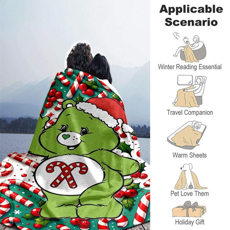 1Pc Christmas Candy Bear Blanket Soft And Comfortable Casual Warm Camping Travel Christmas Halloween Gift M292110