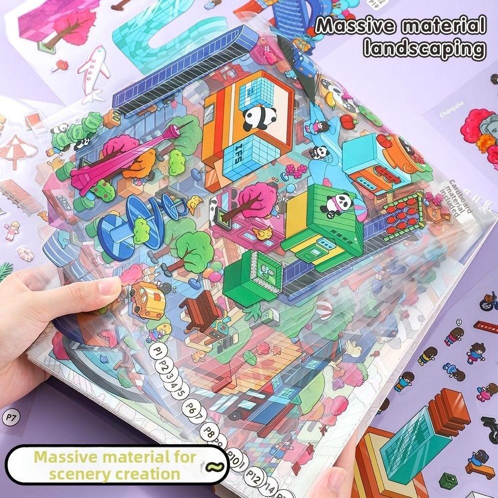 3D City Miniature Scene Collection 8 Scenes Scene DIY Sticker Landscape Sticker Book For Adults