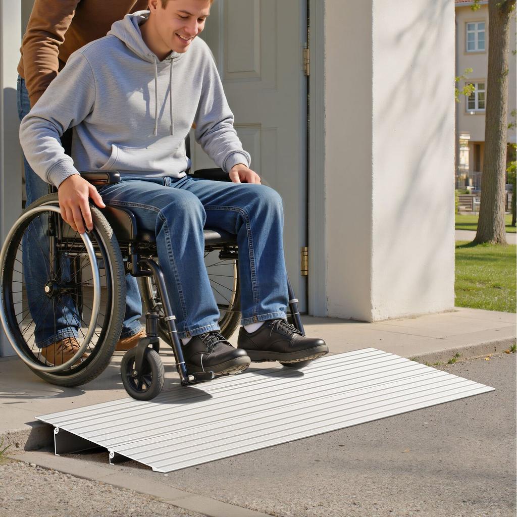 Door Threshold Ramp, 59 mm Rise, Aluminum Alloy Threshold Ramp Rated 363 kg Load Capacity, Handicap Ramps for Home Steps for Wheelchair, Scooters,