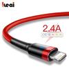 USB-кабель KEAI для iPhone 11 12 13 14 Pro Max 8 Plus, быстрая зарядка, USB-кабель A для iPhone, зарядное устройство, дата-провод, 2,4 А, плетеный кабель