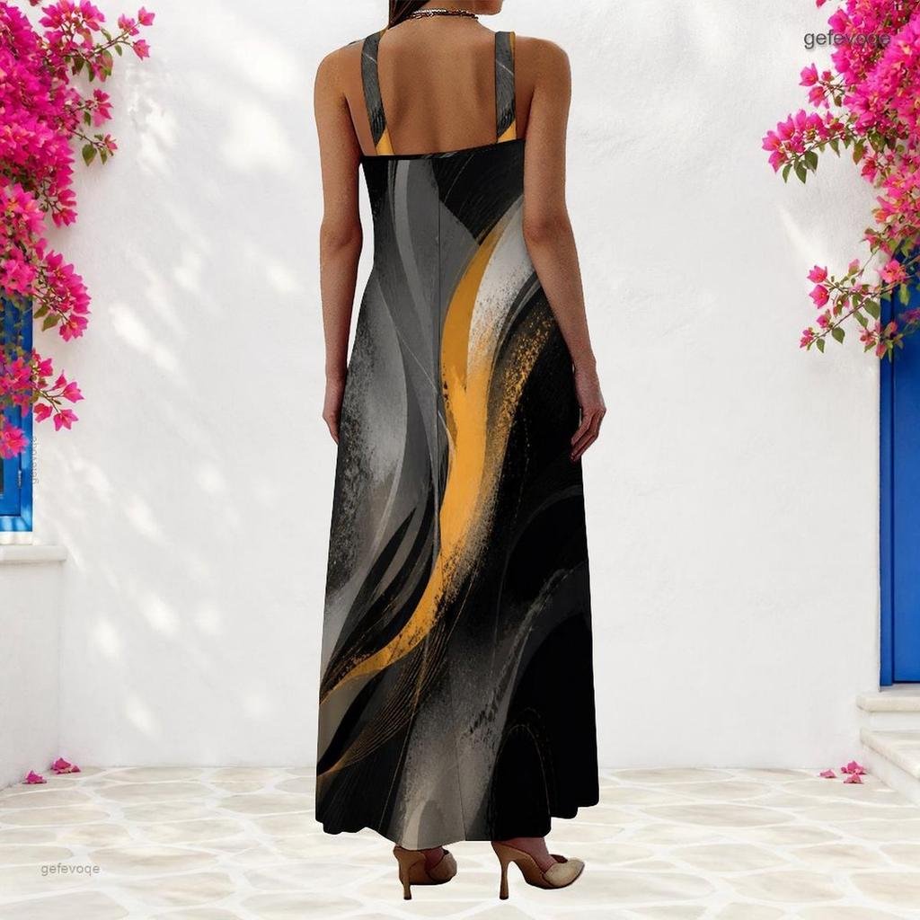 Women Plus Size Scoop Neck Strappy Sleeveless A Line Gradient Printed Long Maxi Dress