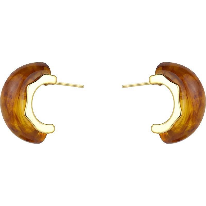 Французские янтарные серьги-гвоздики в форме буквы С (Maillard Amber C-Shaped Stud Earrings): Элегантные, Ретро, Высококачественные Серьги для Женщин.