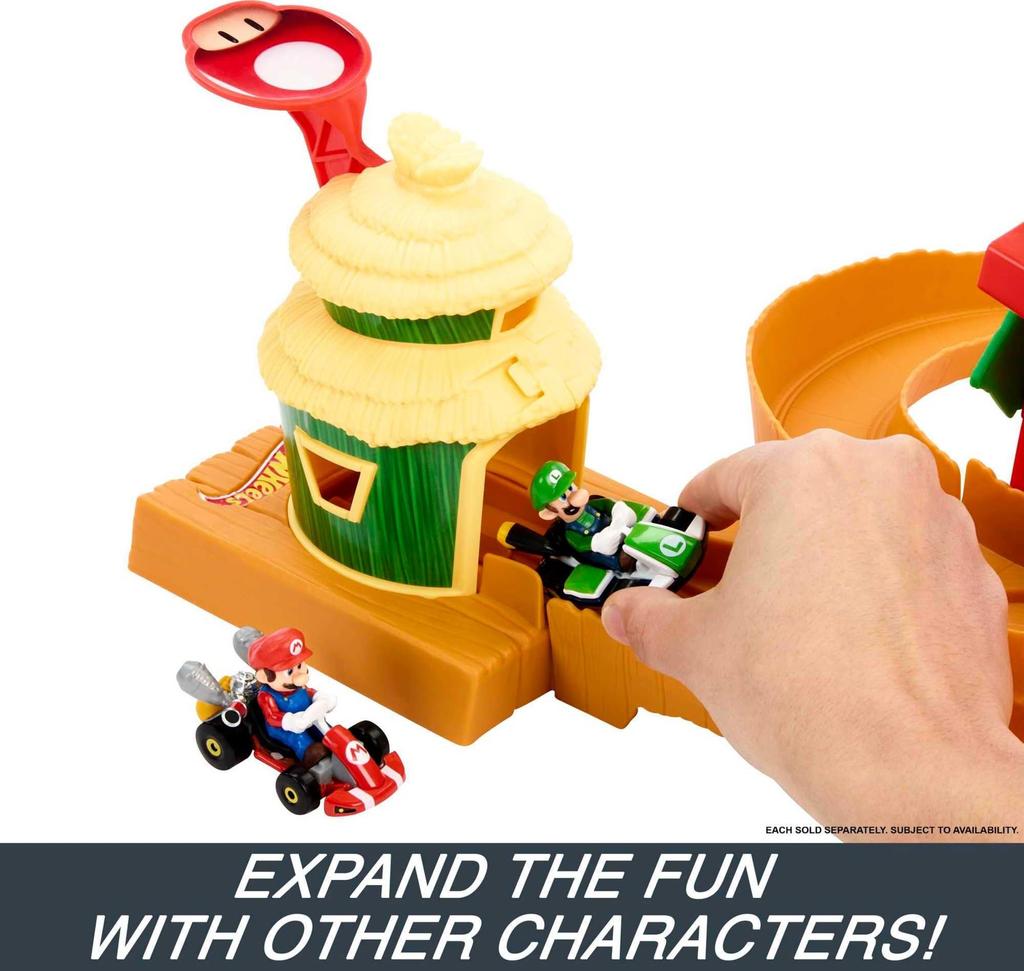 Hot Wheels The Super Mario Movie Jungle Kingdom Race 1 Mario Years Old and HMK49 Bros. (Includes Kart) [Mini Car] [Play Set] [5 Up] [Present]