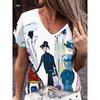 Летний топ с V-образным вырезом и 3D-артом с принтом в виде лица, модные повседневные женские футболки с коротким рукавом