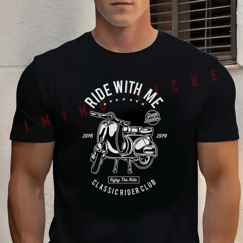 Scooter Ride With Me Motorcycle Biker MOD Fashion T-shirt Cotton Summer Comfortable Short Sleeve Men's And Women's Trend Top Tee