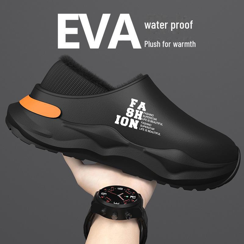 2024 Новые мужские водонепроницаемые хлопковые тапочки на каблуке — нескользящие, устойчивые к фекалиям, идеально подходят для использования в помещении и на улице осенью и зимой.