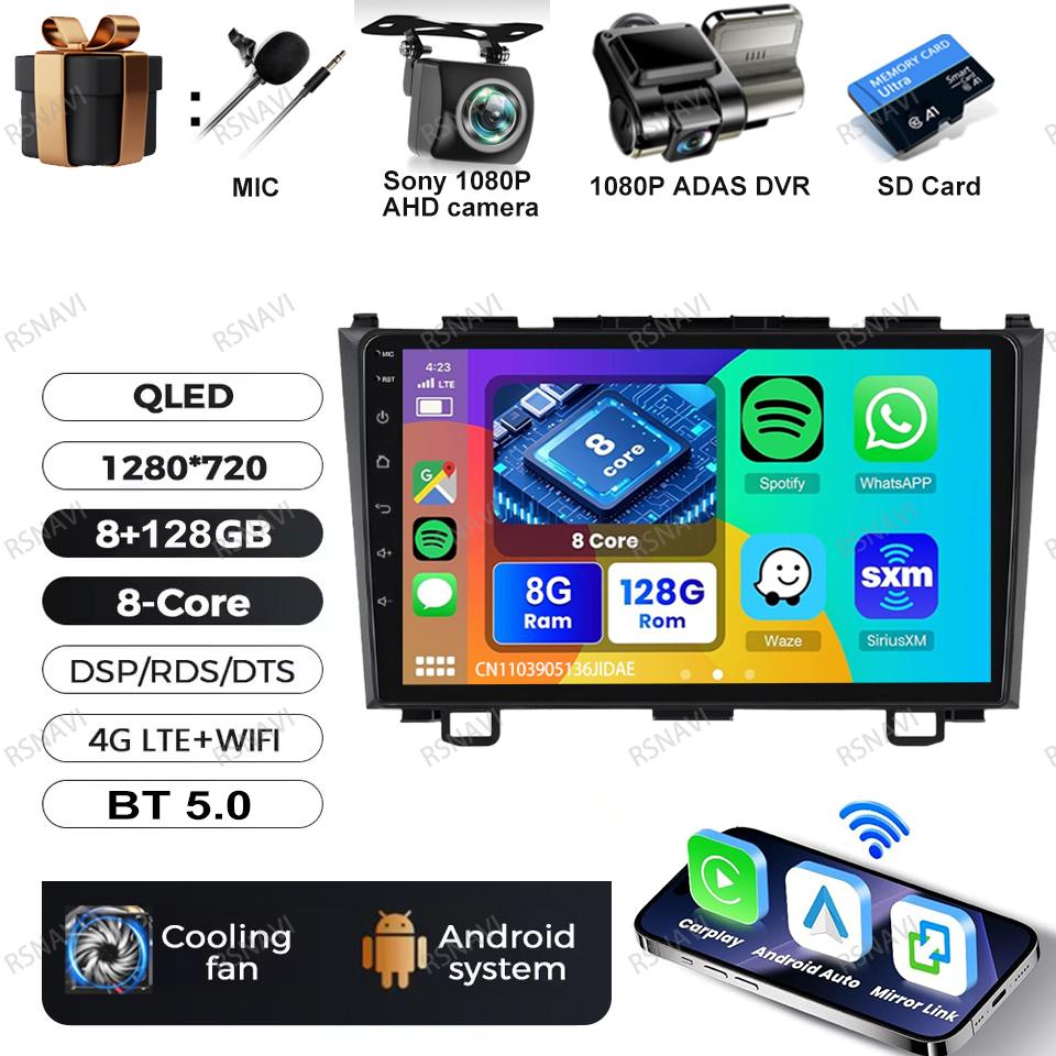 Android 16 Car Radio For Honda CR-V 3 RE CRV 2007-2011 Multimedia Video Player Audio Auto 5G WIFI GPS RDS Navigation Qualcomm BT