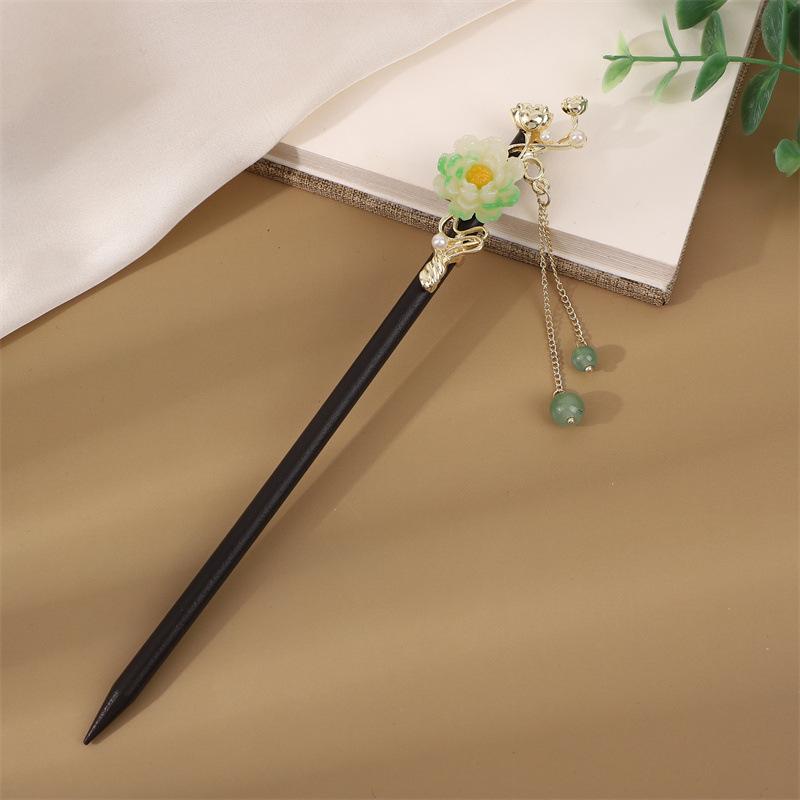 Заколка для волос с кисточкой в стиле эбони: Винтажное деревянное украшение для волос для женщин, идеально подходящее для простых причесок и украшений для старинных костюмов