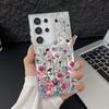 Red Floral Pattern Feather Sparkling Hard PC Slim Phone Case For Samsung S25 Ultra S24 FE S23 A36 A56 A16 A55 Glitter Shockproof TPU Soft Edge Cover