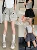 Summer 2024 Women's Gray High-Waisted Wide-Leg Casual Shorts with Double Pockets and Drawstring