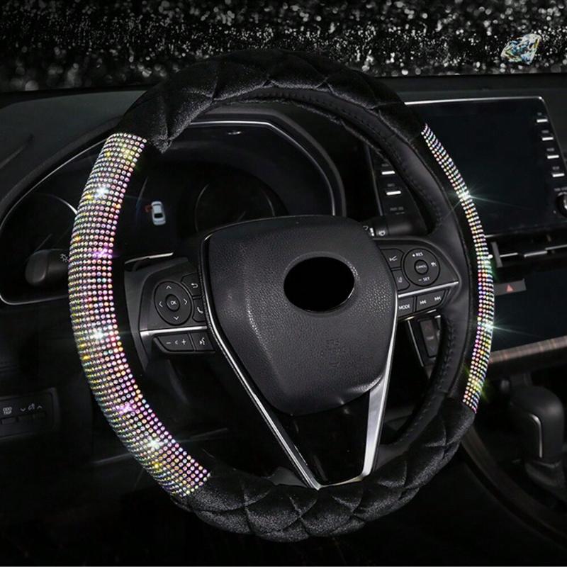 Роскошный ромбовидный бриллиантовый кристалл модный плюшевый чехол на руль автомобиля 38 см универсальные аксессуары для интерьера сохраняют тепло