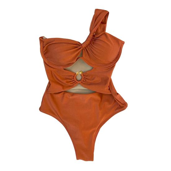 Женский цельный купальник на одно плечо с подкладкой из стали и металлическими пряжками, монокини, сексуальный купальник с S-образной фигурой и полым дизайном