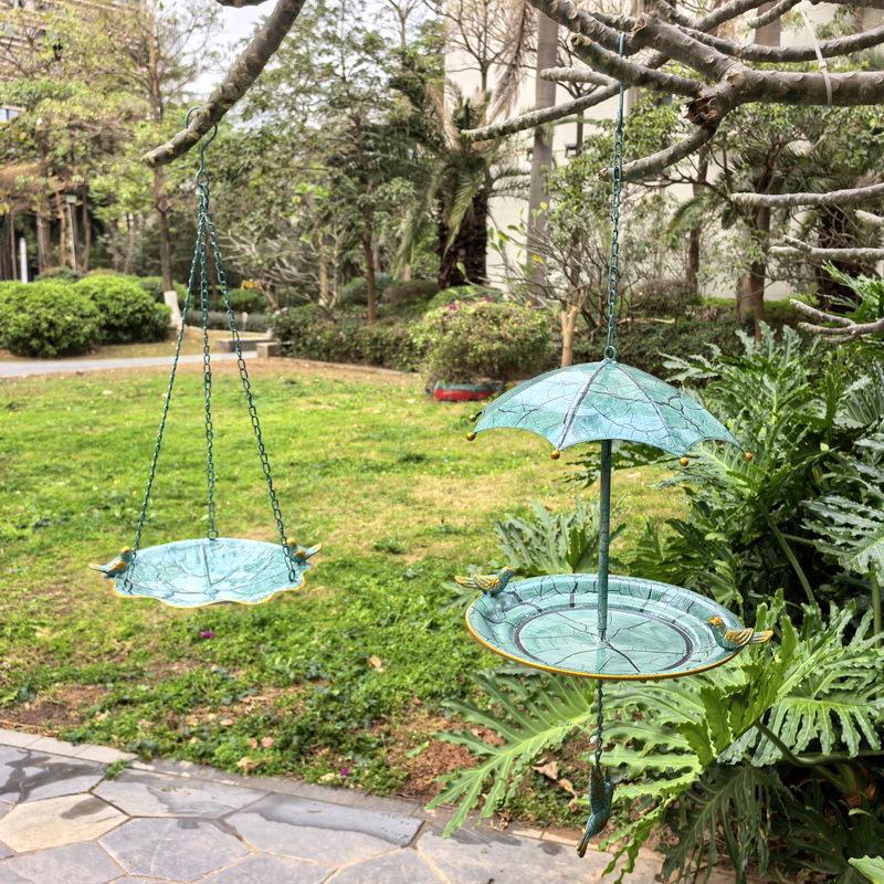 Wrought Iron Hanging Bird Feeder with Umbrella - Outdoor Garden and Balcony Decor