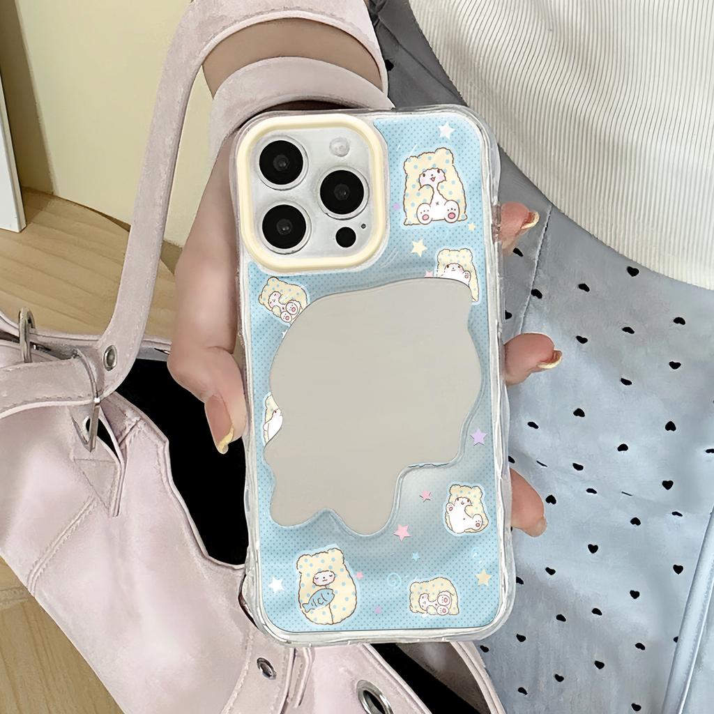Милый маленький пушистый медведь подходит для чехла на телефон Apple 17/16 iphone13promax Huawei чехла-зеркала для макияжа.