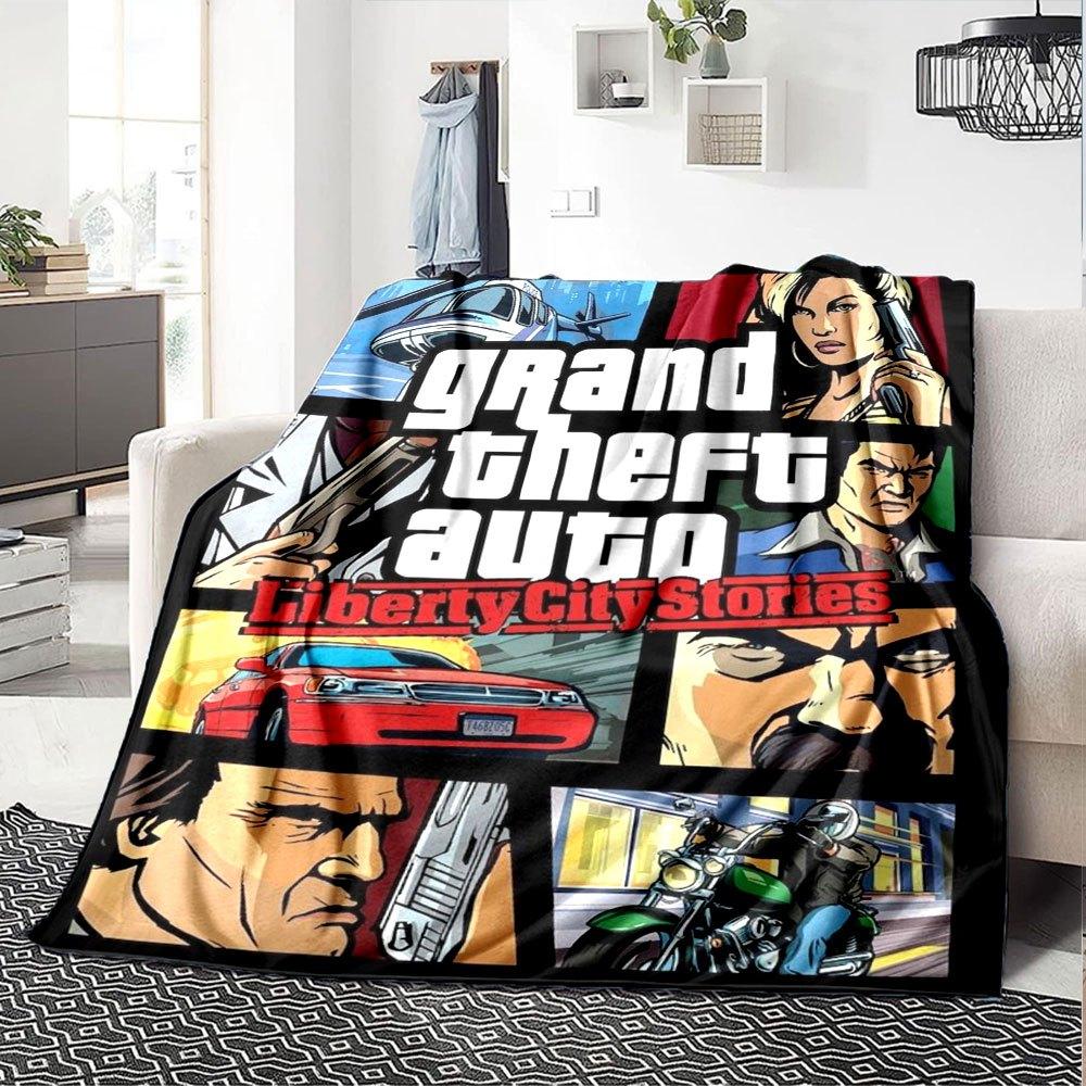 1 шт. Мягкое фланелевое одеяло Grand Theft Auto с дизайнерским принтом. Уютное одеяло для всех сезонов, идеально подходит для дивана, кровати, офиса