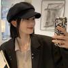 Autumn and Winter Black Octagonal Hat Female High-value Beret Cap Small Face Big Head Circumference Newsboy Hat