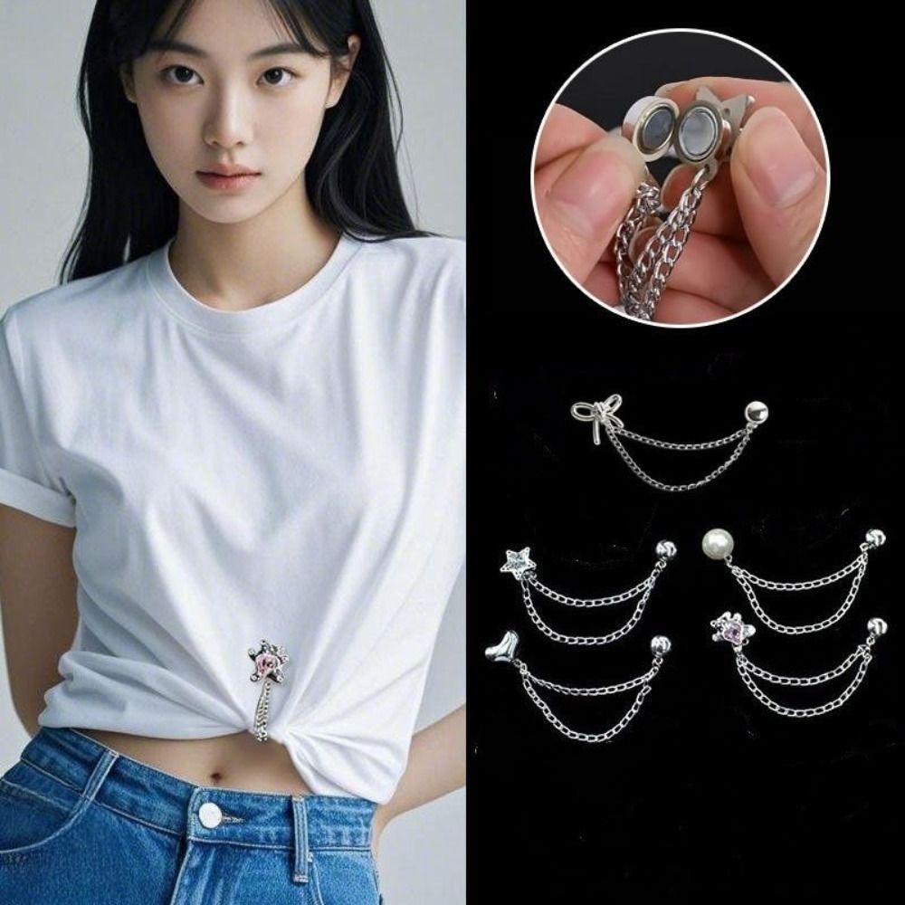 Silver Alloy Magnetic Button Clips Fixing Hem Non-hole Waist Buckle Shorten Trouser Clip
