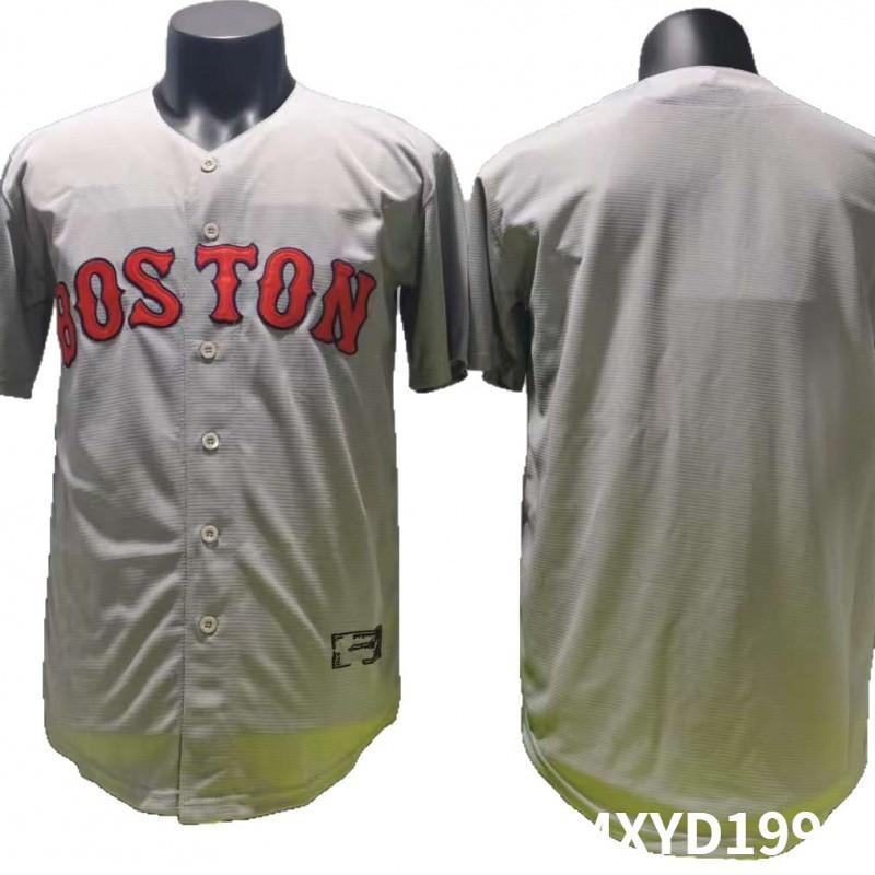 Unisex Embroidered Baseball Jersey Short Sleeve Blank Gray Boston Red Sox Style Cotton Blend Tee Fans Customization