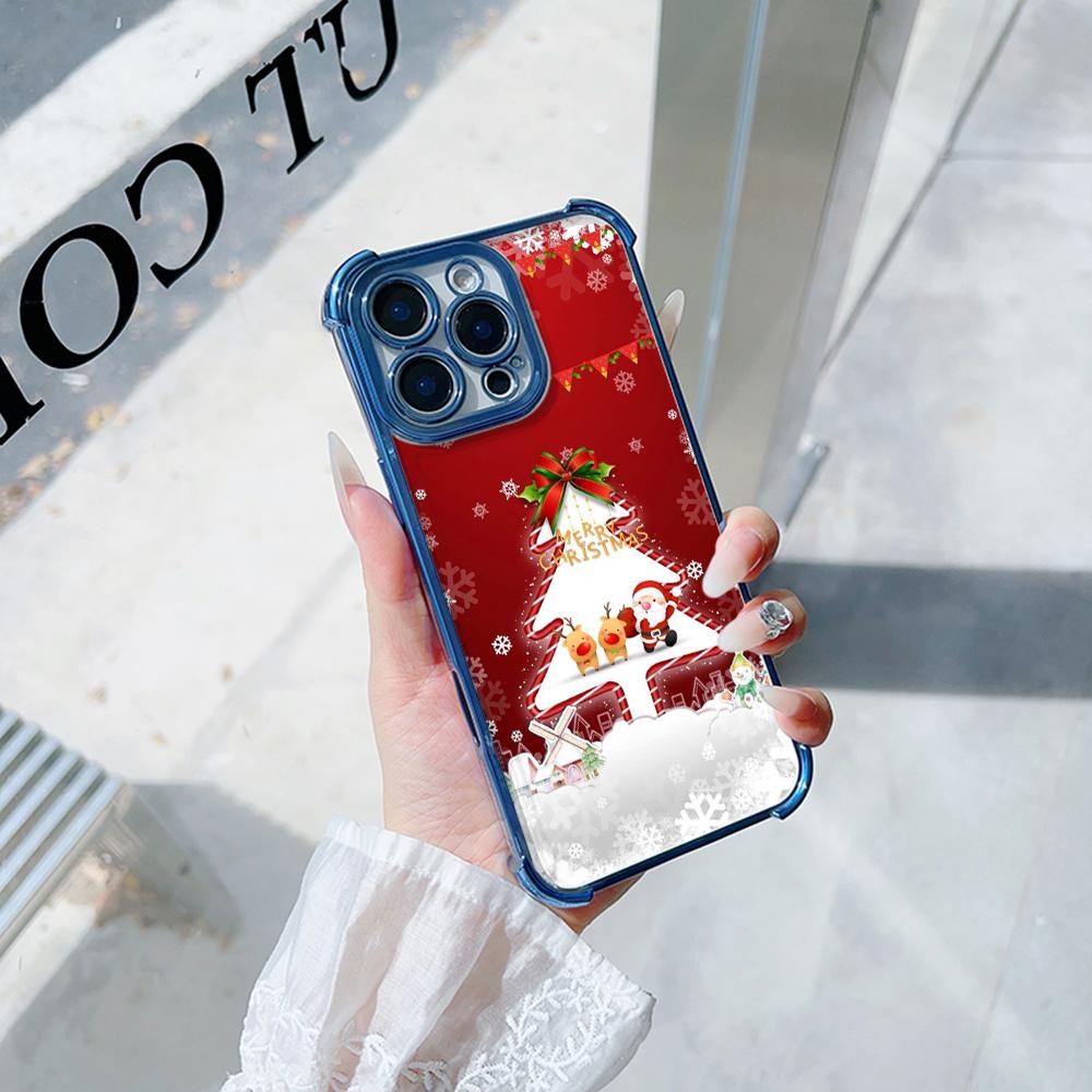 Чехлы для телефонов Ae114 Merry Christmas Christmas tree art из гальванизированного ТПУ для Samsung A54 A12 A14 S22 S23 S24 Ultra A55 A15 с четырьмя защитными углами