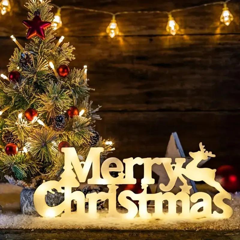 Светодиодная 3D надпись Merry Christmas, праздничное украшение для дома, декор