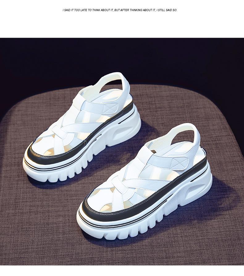 Модные женские весенние спортивные сандалии с увеличенным каблуком 2024 года, летний новый стиль, толстая подошва, выдалбливают, Baotou, женская повседневная универсальная римская обувь