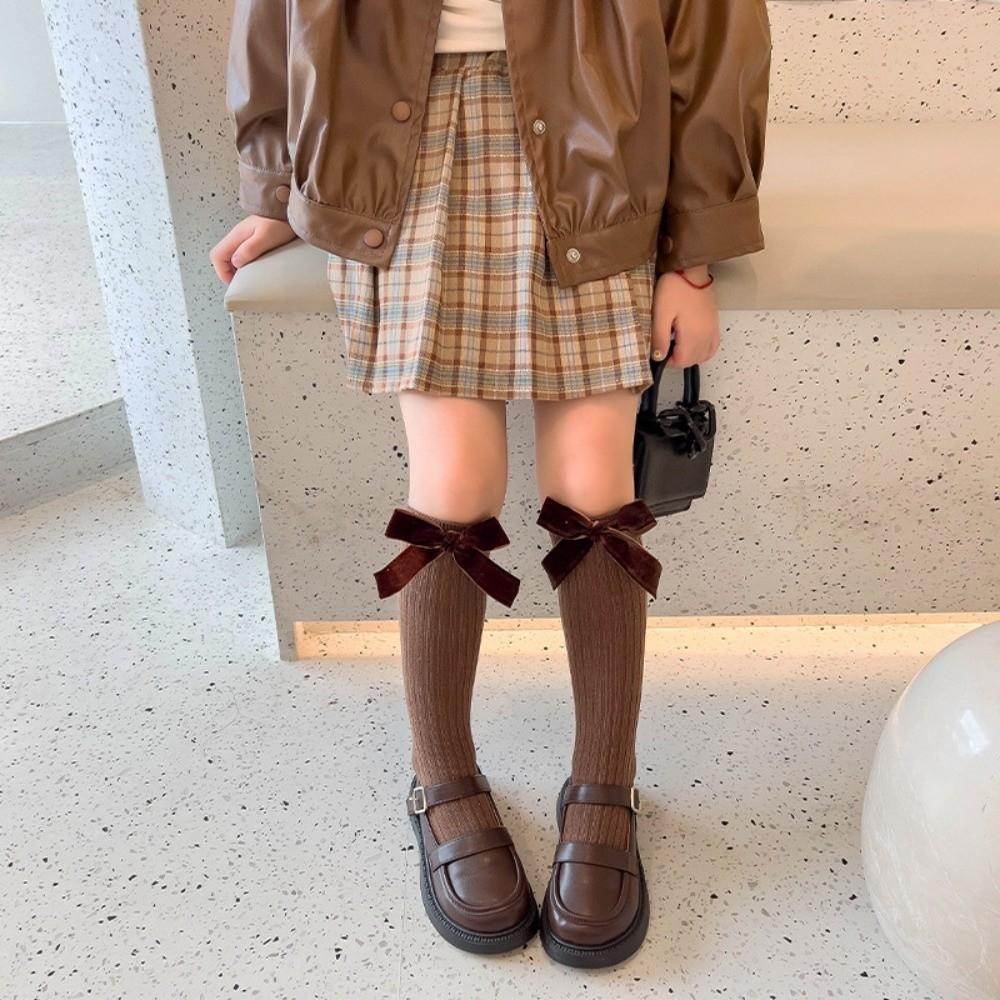 Cotton Blend Knee High Socks Knit Texture Ribbed Knit Socks Children's Stockings For Daily Wear