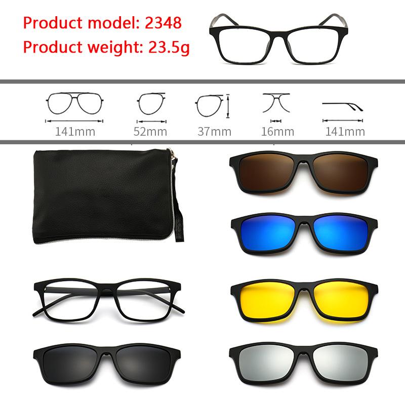 6 In 1 Polarized Sunglasses Men Women Magnetic Clip On Glasses  Optical Prescription Eyeglass Frames Magnet Clips