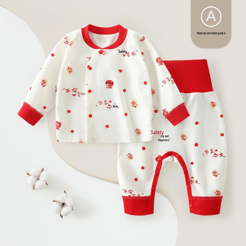 Детский хлопковый комплект нижнего белья без косточек на весну и осень: Базовый слой с высокой талией для мальчиков и девочек