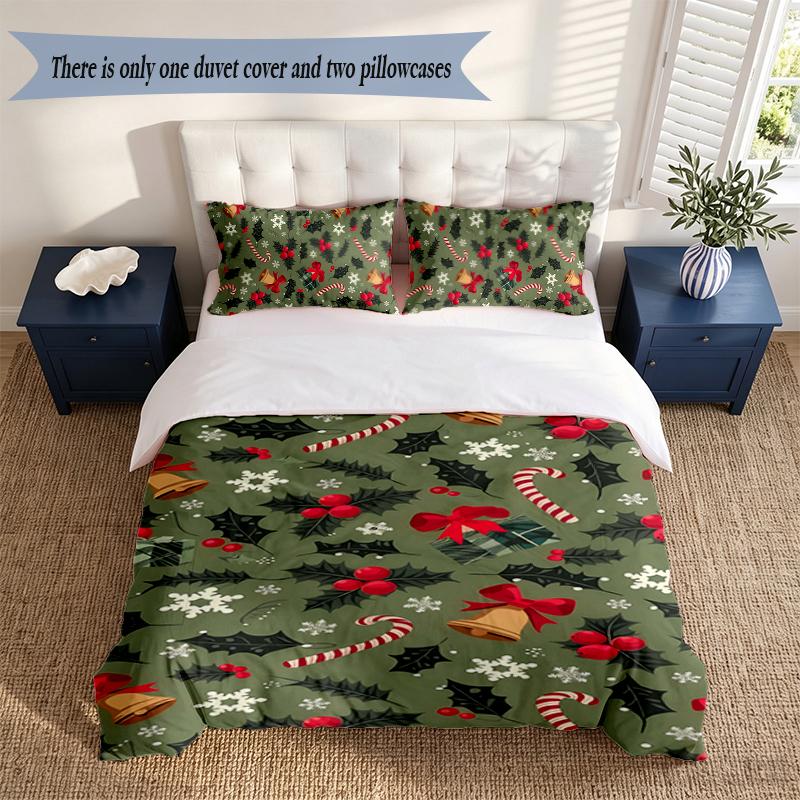 Marry Christmas 3‑Piece Bedding Set Soft Microfiber Duvet Cover Pillowcases Comfortable Bed Linen for Bedroom Decoration