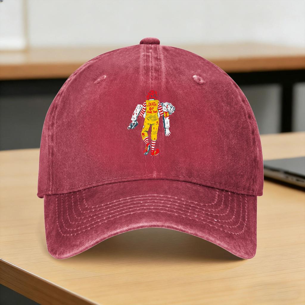 Washed Baseball Cap DEATH OF JUNK FOOD Fast Food Meme Summer Trucker Hat For Unisex Unisex  Casual Hunting Camping Sun Caps