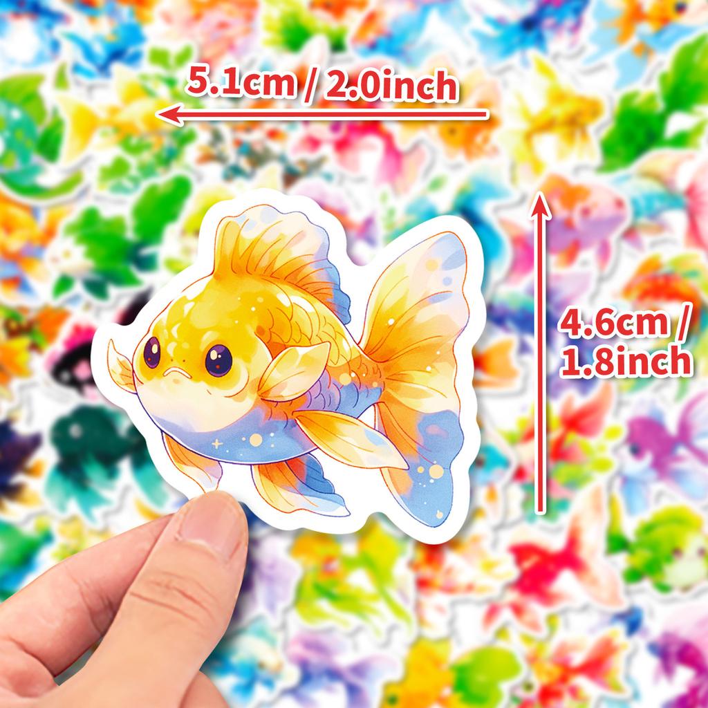 50 Colorful Small Fish Stickers New Products Tropical Underwater Ocean Cute Cartoon Small Goldfish Graffiti Stickers