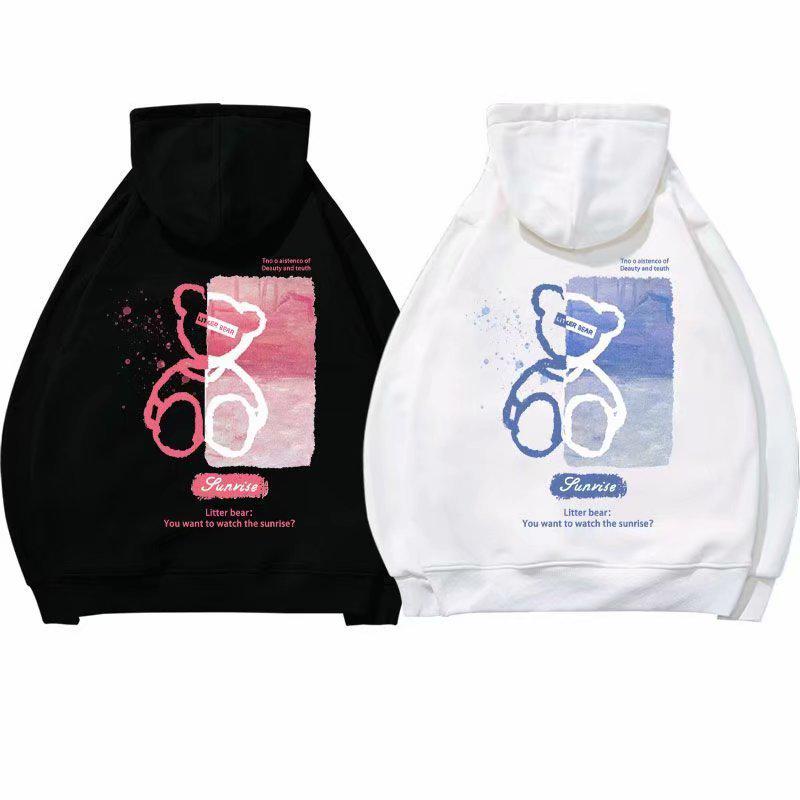 Свитшот для пары с принтом медведя — модная куртка осень/зима 2021 с бархатной подкладкой