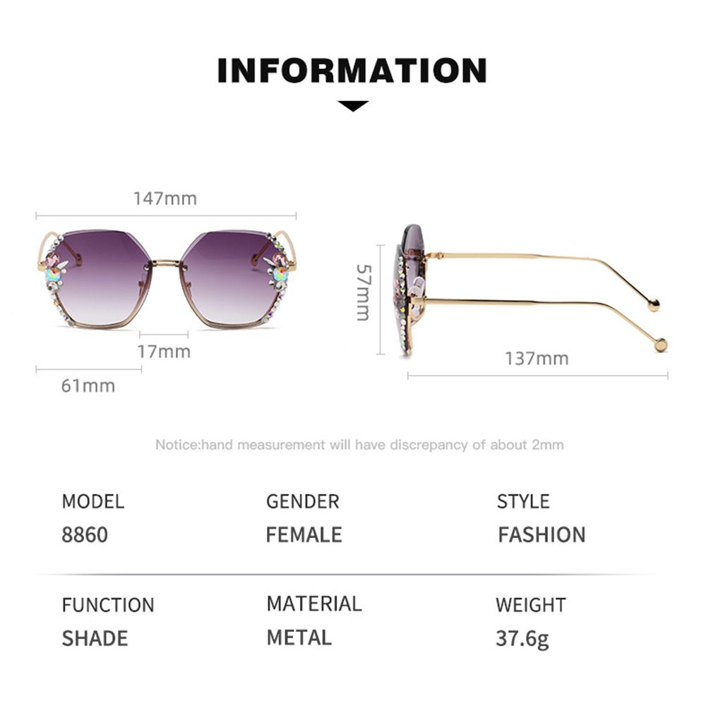 Retro Cutting Lens UV400 Women Sun Glasses Gradient Rhinestone Sunglasses Rimless Sunglasses