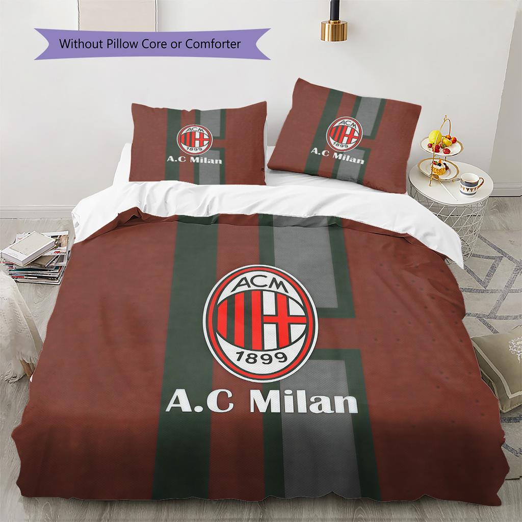 Associazione Calcio Milan Pattern Bedding Quilt Set Home Decoration Gift (1 * duvet cover + 2 * pillowcase without core)
