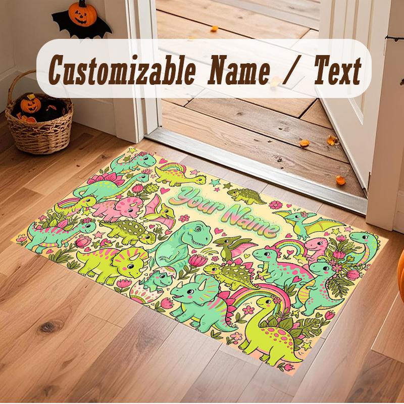 Dinosaur Theme Soft Crystal Velvet Rug Custom Name & Text Print Non Slip Floor Rug for Bedroom Living Room