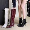 Fashion Eilyken Designer Sexy Patent Leather Woman Knee-High Boots Thin Heels Long Booties Belt Buckle Strap Stripper Shoes